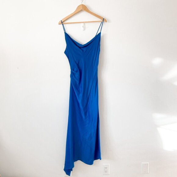 Zara Satin Effect Cowl Neck Midi Dress  Blue NWT Size Large - Picture 6 of 15